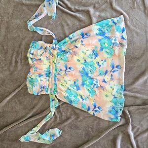 #27‎ Trixxi Floral Mini Dress - Peach and Blue